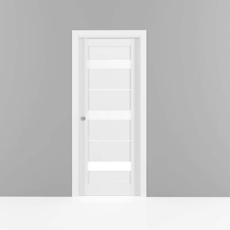 SARTODOORS Quadro Frosted Glass Sliding Closet White Door with Installation Hardware Kit