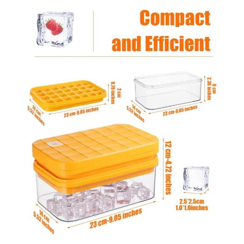 Latitude Run® Ice Cube Tray With Lid&Bin, Ice Cube Mold With 56 Cubes, Stackable Ice Trays For Freezer With Easy-Release Silicone Bottom, For Drinks, Wine, Coffee