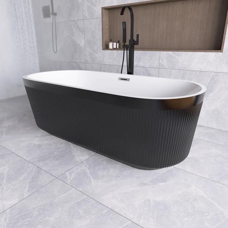 JimsMaison 67'' Freestanding Soaking Acrylic Bathtub JMBAFBT05-67B