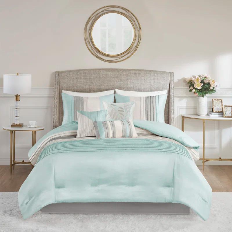 Madison Park Amherst 7 Piece Striped and Pleated Comforter Set