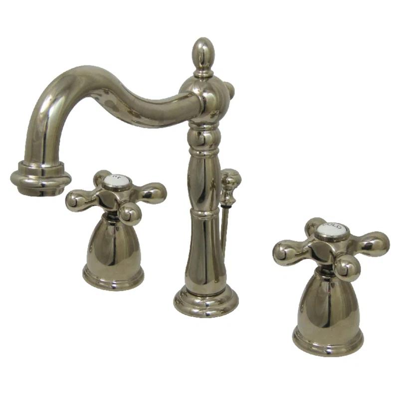 Kingston Brass Heritage Two-Handle 3-Hole Deck Mount Widespread Bathroom Faucet with Pop-Up Drain