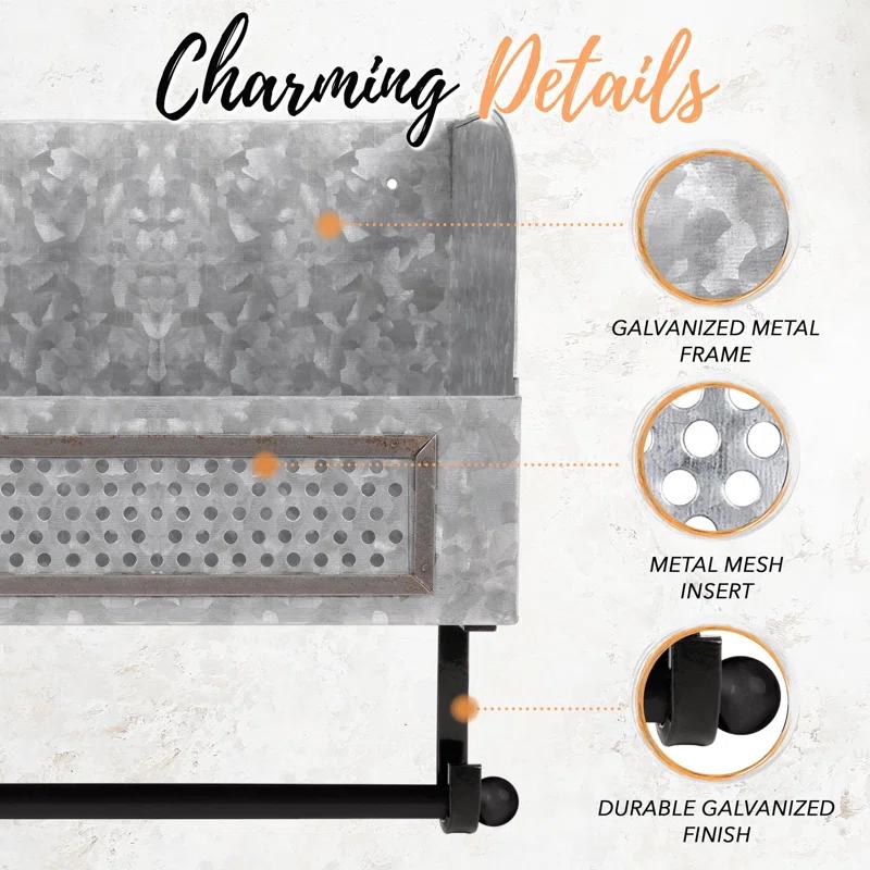Galvanized Double Wall Mount Rustic Toilet Paper Holder with Magazine Rack
