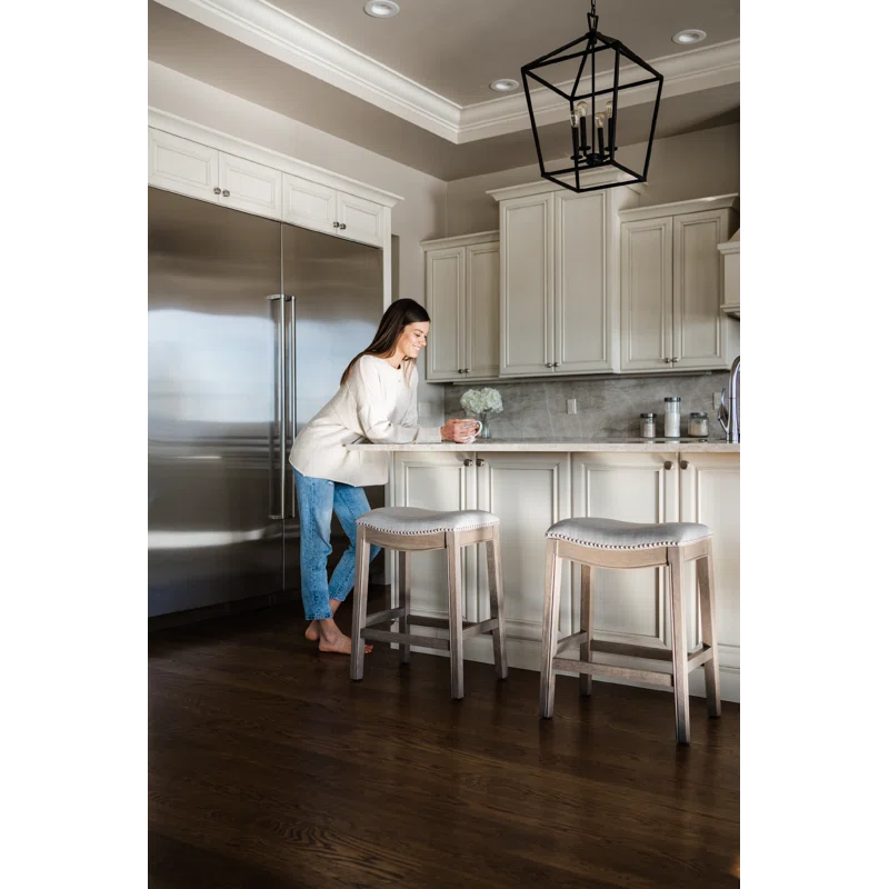 Maven Lane Maven Lane Adrien Backless Saddle Kitchen Stool with Fabric Upholstery