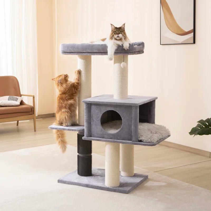 57" Cat Tree with Condo and Rubber Groomer