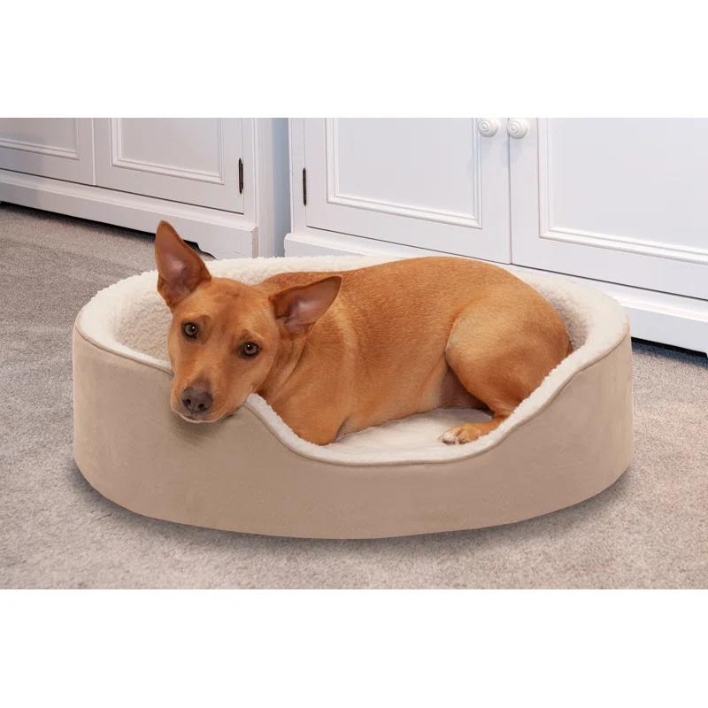 FurHaven Faux Sherpa & Suede Oval Dog Bed