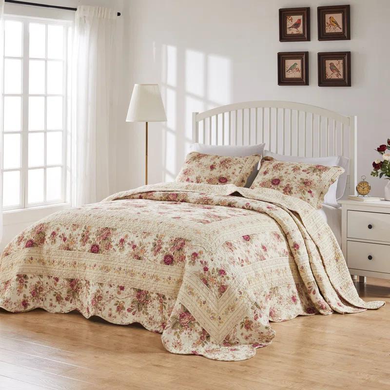 Antique Rose Cotton Reversible Quilt Set
