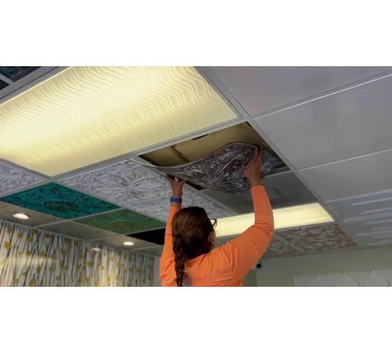 FromPlainToBeautifulInHours Milan 24'' L x 24'' W Textured PVC Drop-In & Glue Up Ceiling Tile Ceiling Tile (Set of 10)