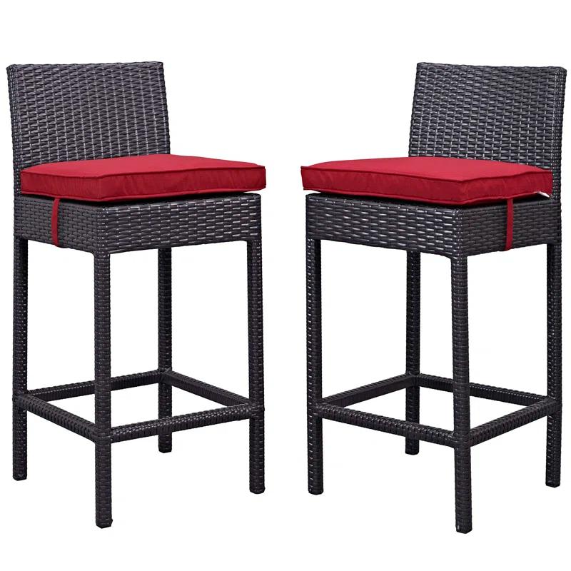 Modway Modway Lift Wicker Rattan Outdoor Patio Two Bar Stools with Cushions in Espresso (Set of 2)