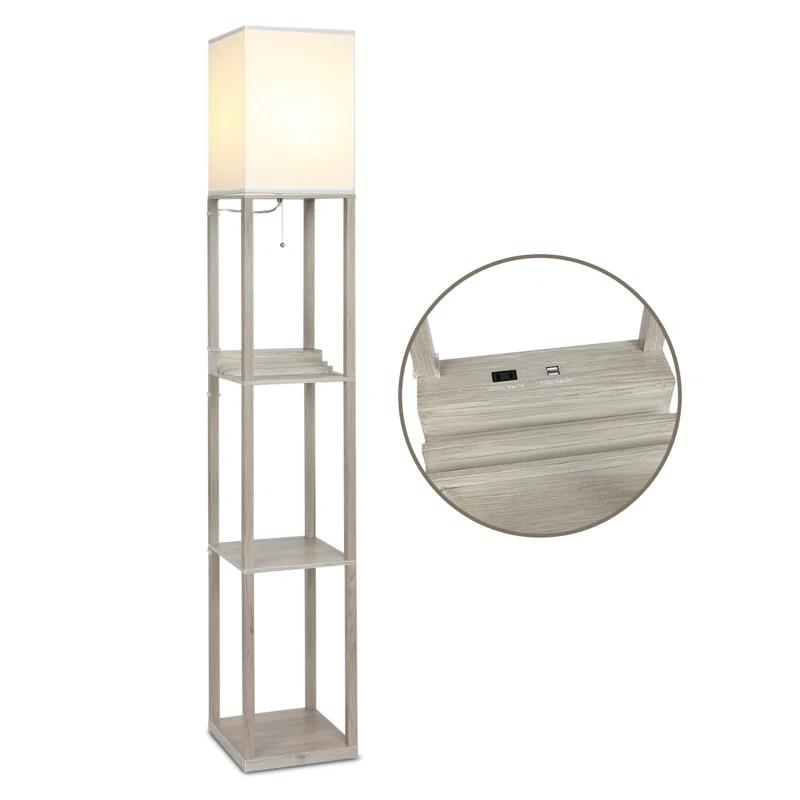 Maxwell 63 in. Traditional USB Charging LED Energy Efficient 3-Shelf Floor Lamp with Fabric Square Shade