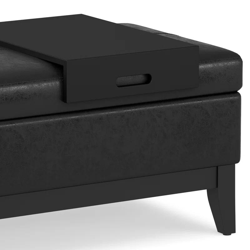 Simpli Home Oregon 42"W Upholstered Storage Ottoman Bench with Lift-Top Lid and Tray