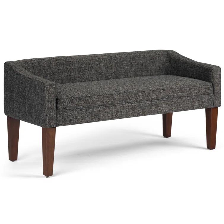 Simpli Home Parris 50"W Upholstered Contemporary Fabric Entryway Bench with Low-Profile Back and Swooped Arms
