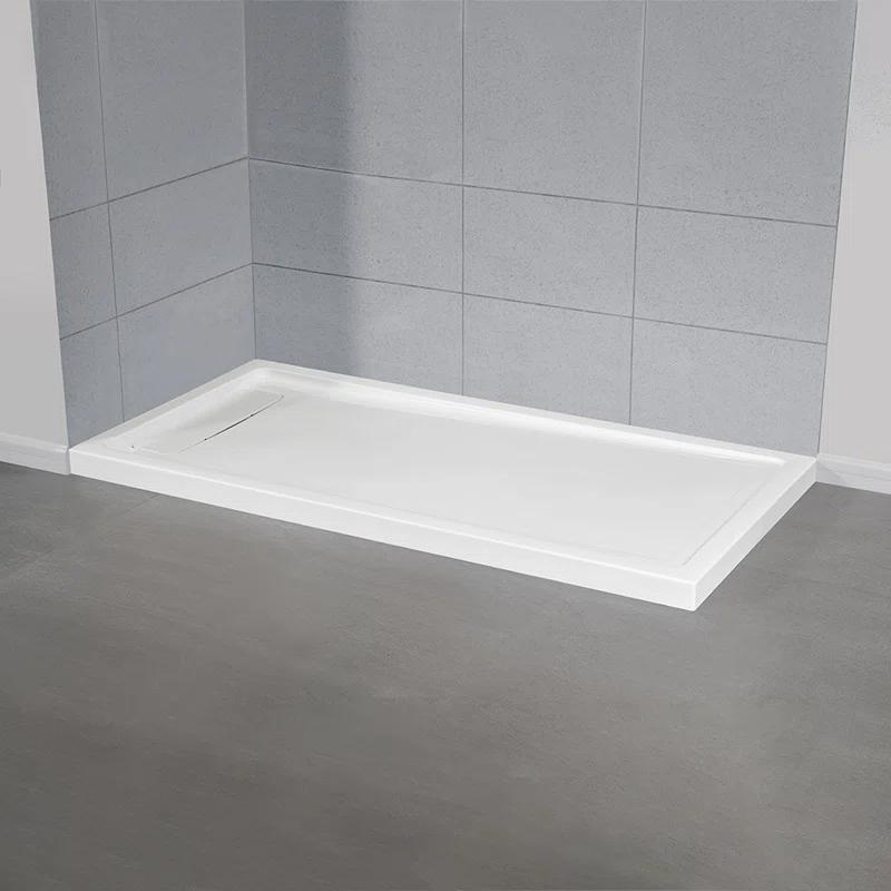 OVE Decors 72" x 36" Rectangle Shower Base Pan, White Acrylic, Hidden Side Drain, Reversible Design