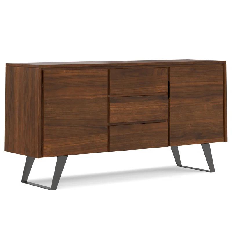 Simpli Home Lowry 60"W Solid Wood Modern Industrial 2-Door Sideboard Buffet with 3 Center Drawers