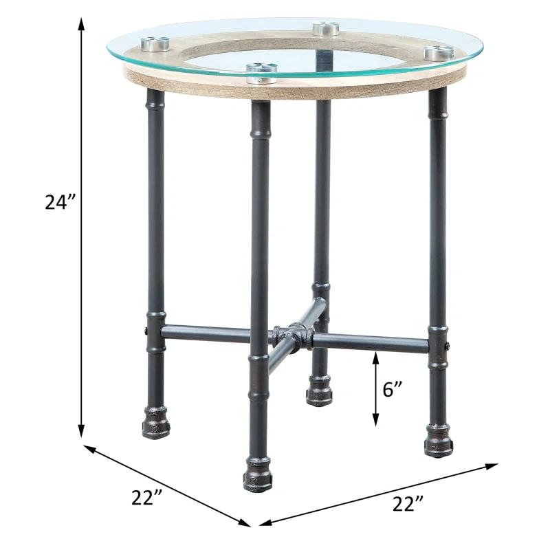Williston Forge Brantley Industrial 22"Dia Round End Table in Clear & Sandy Gray