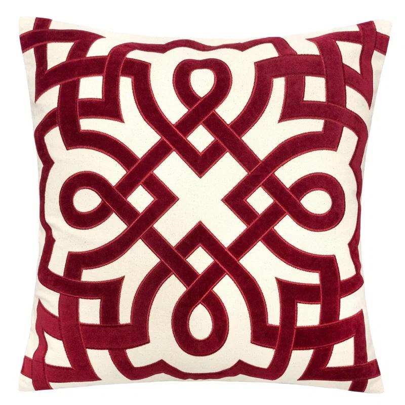 Carly Applique Embroidery 20" Square Decorative Throw Pillow Red