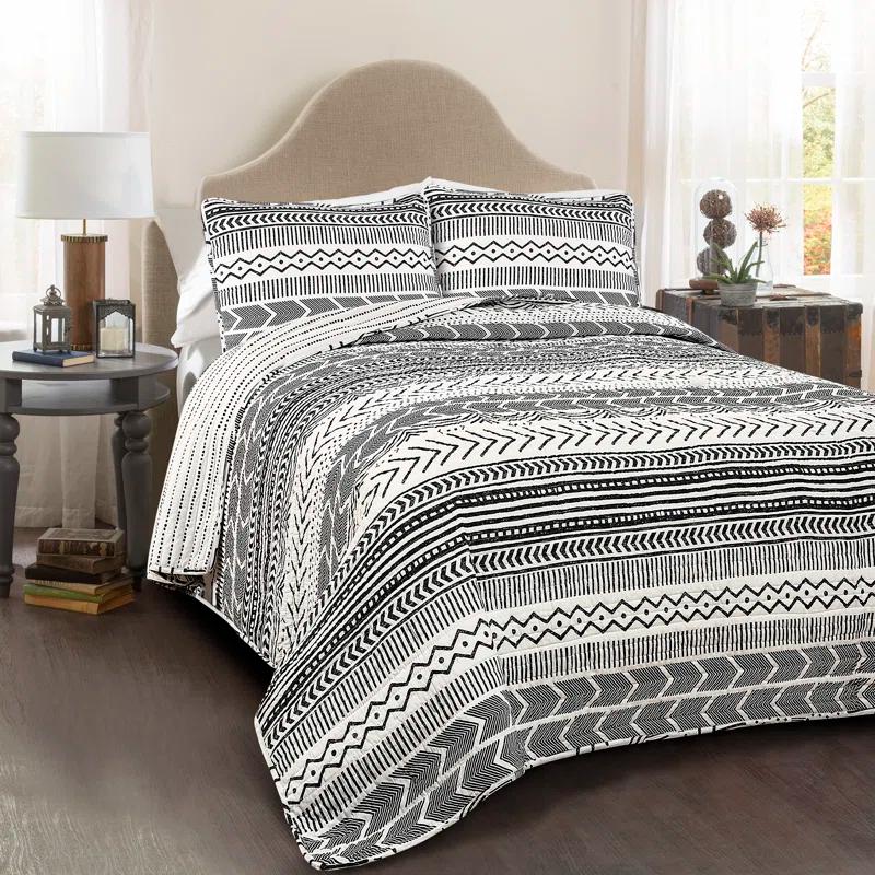 Lush Decor Hygge Geo Reversible Contemporary 3-Piece Quilt Set