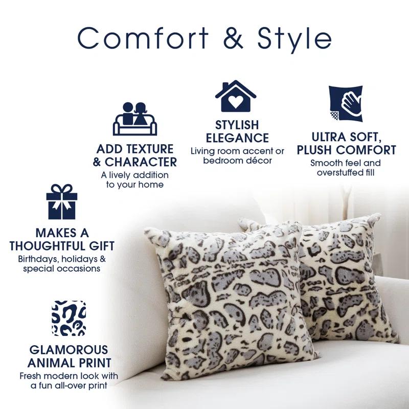 Cheer Collection Animal Print Faux Fur Throw Pillow (Set of 2)