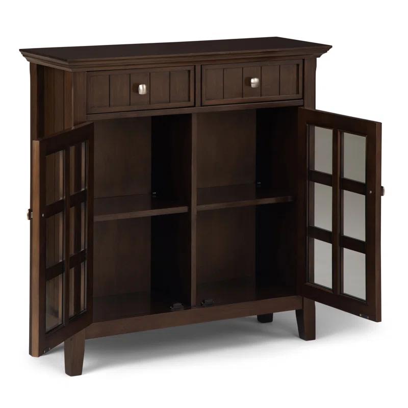 Simpli Home Acadian 36"W Solid Wood 2-Shelf Entryway Storage Cabinet with Glass Doors and 2 Drawers