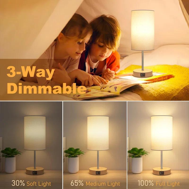 Ebern Designs Table Lamp For Bedroom, 3 Way Dimmable Touch Lamp With Dual Charging Station, Small Bedside Lamps For Night Stands, Living Room, Office(LED Bulb Included)