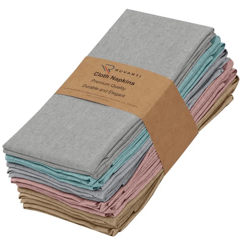 Poly Cotton Square Cloth Napkins Chambray Fabric (Set of 12)