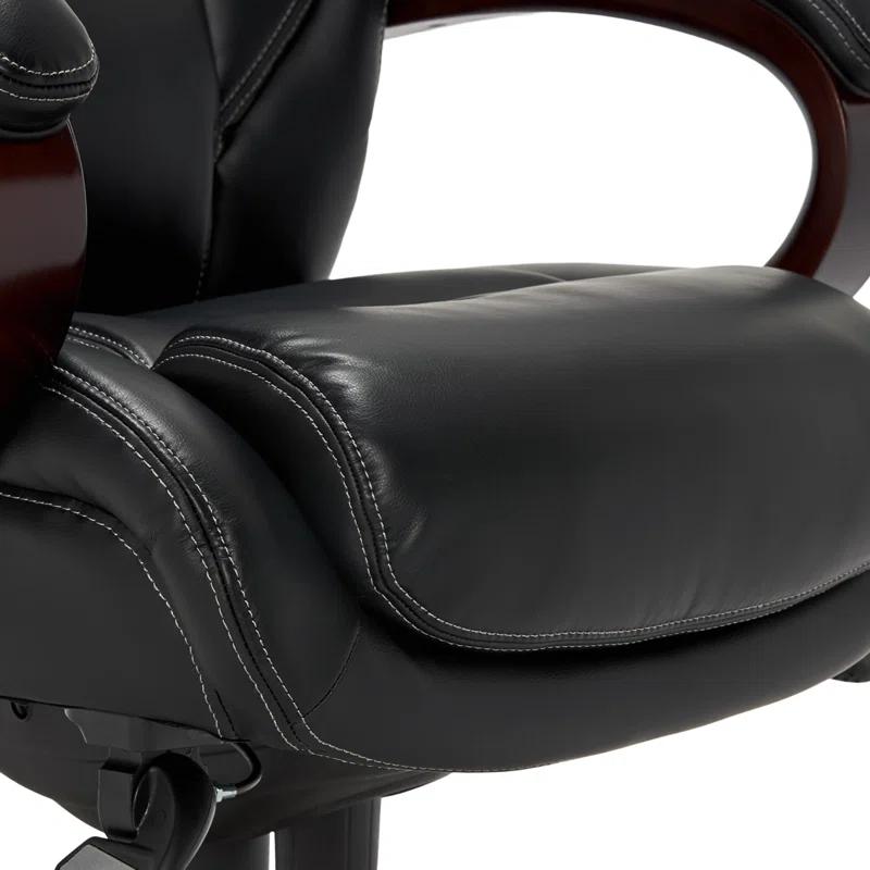 La-Z-Boy La-Z-Boy Bellamy Executive Office Chair with Memory Foam Cushions, Real Wood Arms and Swivel Base, Waterfall Seat Edge, Faux Bonded Leather