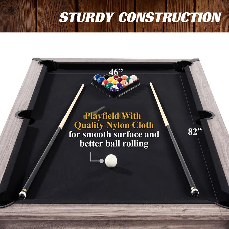 Barrington Billiards Monteray 7’ Pool Table, 3-in-1 with Dining Top & Rolling Storage Caddy
