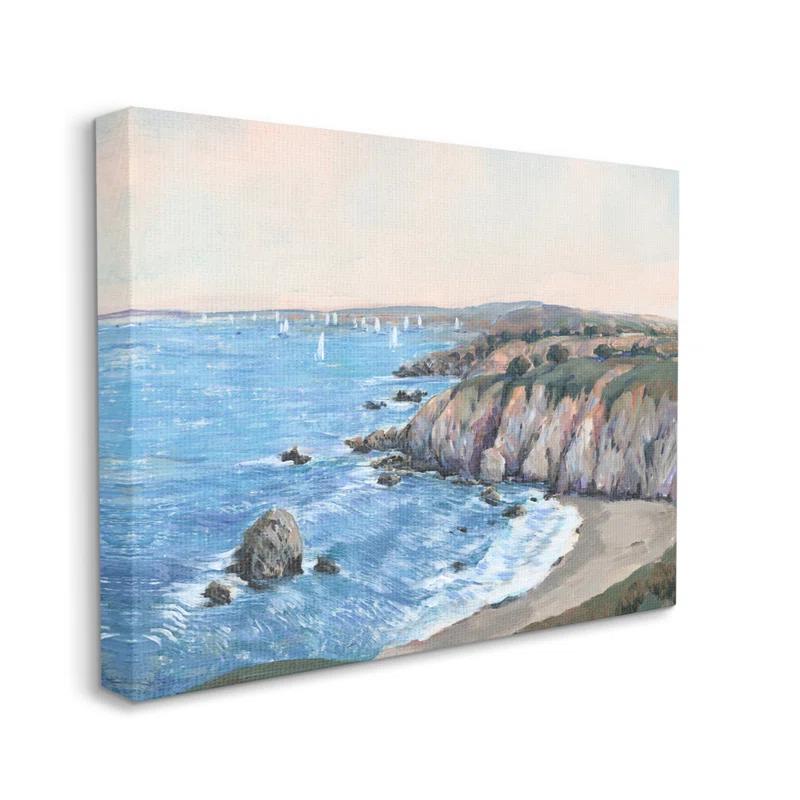 Stupell Industries " Ocean Coast Cove Distant Sailboats Beach Cliff Landscape " by Timothy O' Toole