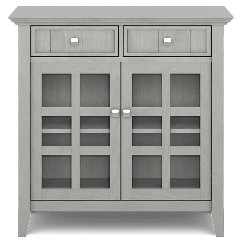 Simpli Home Acadian 36"W Solid Wood 2-Shelf Entryway Storage Cabinet with Glass Doors and 2 Drawers