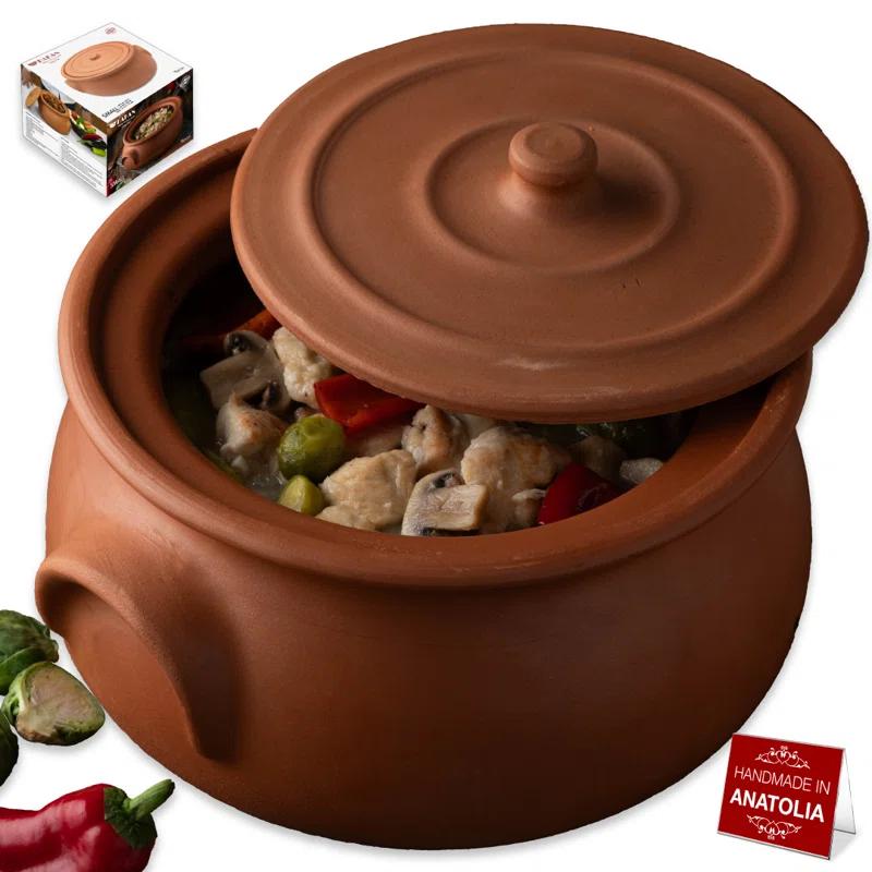 Hakan Hakan Suphan Handmade 7.6-Quart Large Clay Cooking Pot with Lid, Unglazed