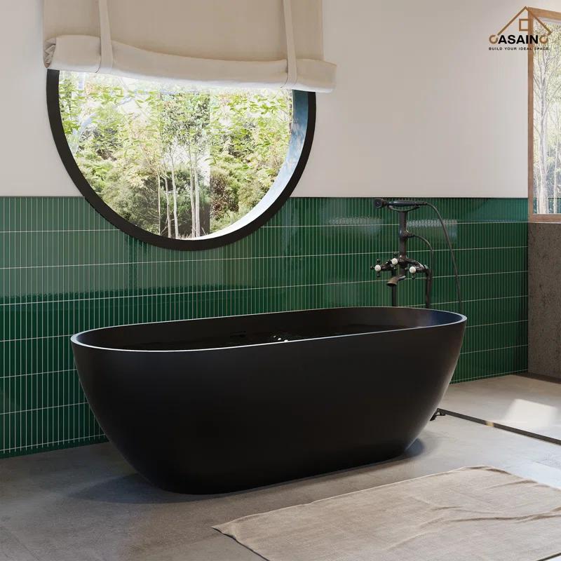 Broadway 59'' x 30'' Freestanding Soaking Solid Surface Bathtub