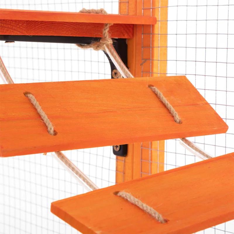 HOSSEJOY Wooden Cat Enclosure with 6 Jumping Platforms, 2 Cat Condos, Cat Bridge and Scratching Board