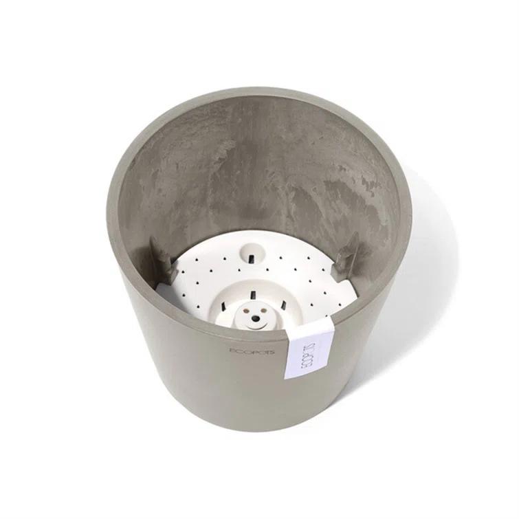 Ecopots Amsterdam Modern Round Recycled Plastic Planter Flower Pot with Water Reservoir
