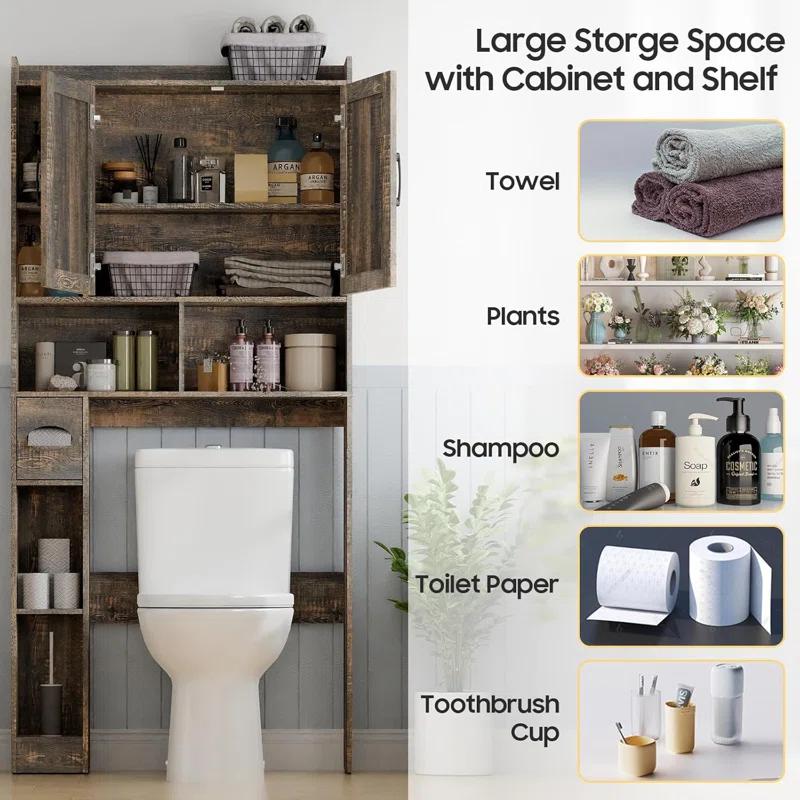 Over The Toilet Storage Cabinet, with 2 Barn Doors & Toilet Paper Holder Stand
