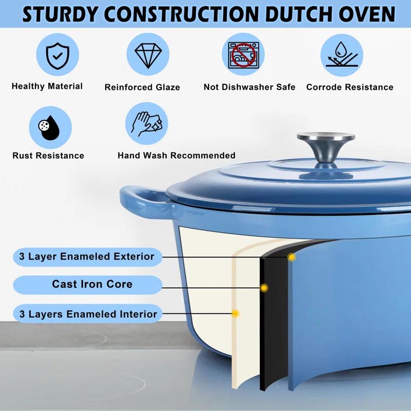 SPECIALTY FLOORING INC Dutch Oven,Enameled Cast Iron Dutch Oven Cooking Pot With Lid & Dual Handles, For Bread Baking Braising Stewing, Heavy Duty & Non Stick, Oven & All Stovetops Safe