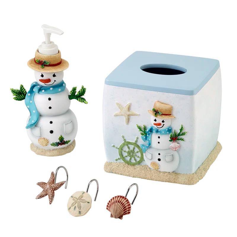 Avanti Linens Coastal Snowman Tissue Box Cover