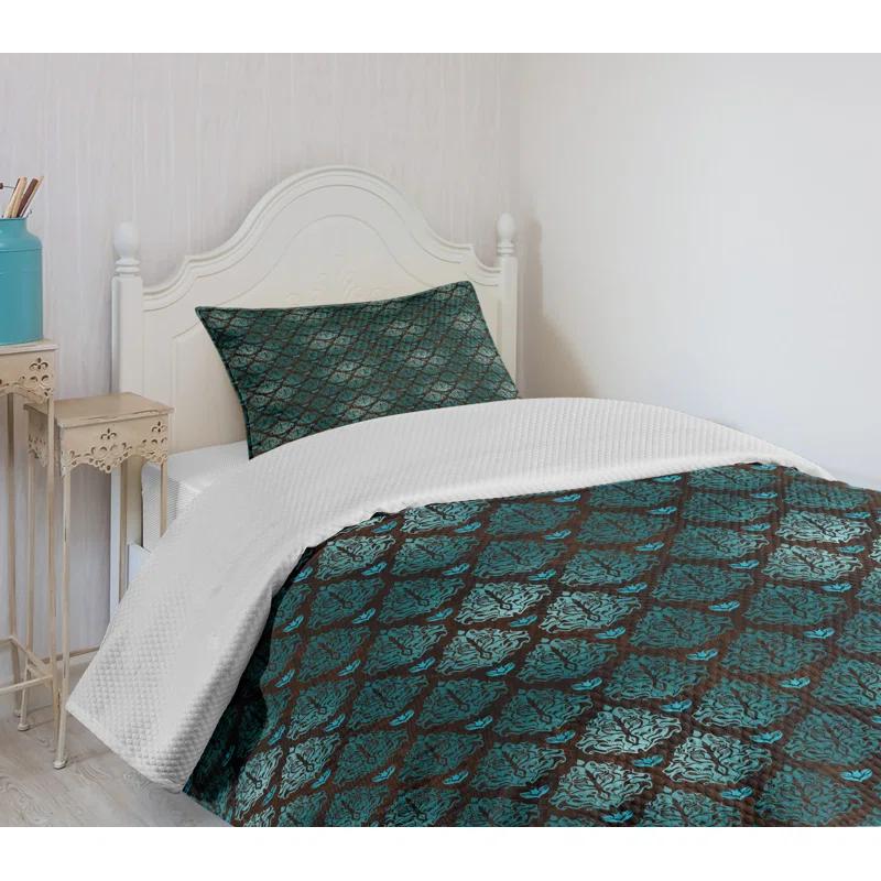 Ambesonne Ambesonne Brown and Blue Bedspread Set Grungy Swirls Teal Brown Pale Blue