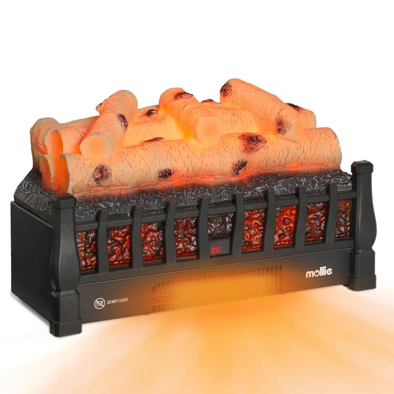 20" Electric Fireplace Log Set Heater with Realistic Ember Bed, Remote, Adjustable Flame Brightness