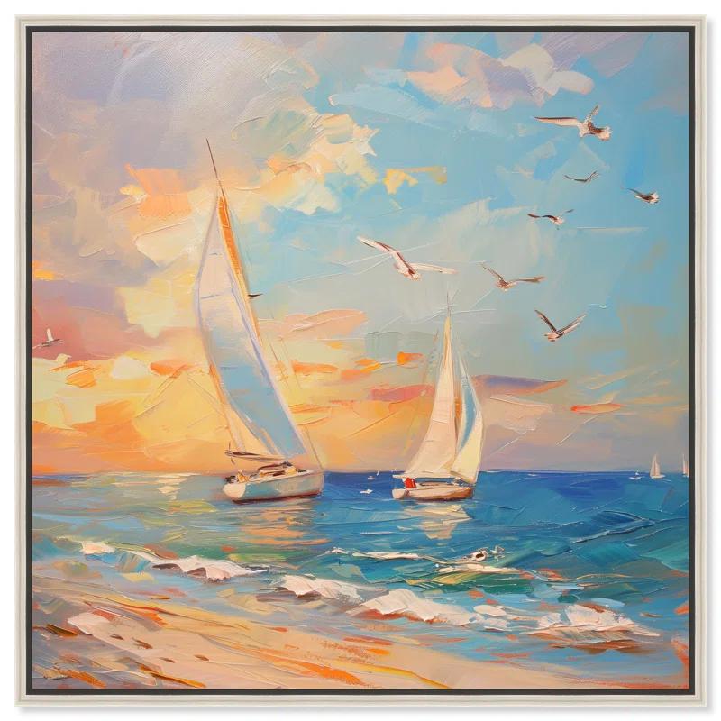 Art Remedy Art Remedy Sailboats In The Sunset Framed Sailing 1 Piece Canvas Wall Art 56057