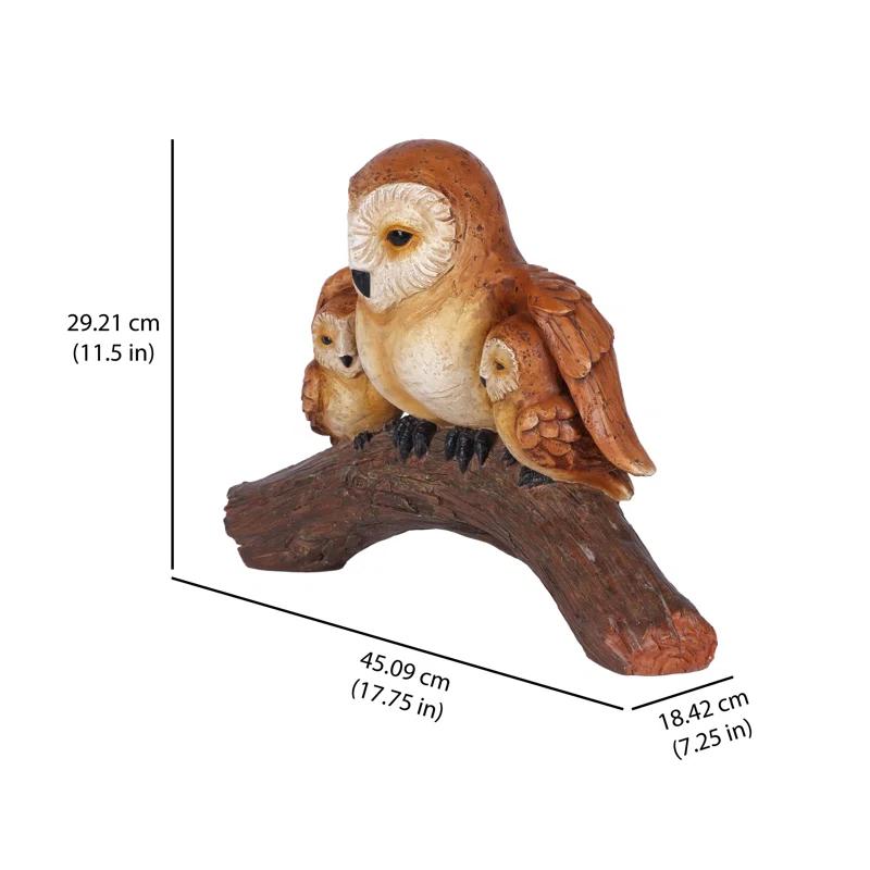 Polyresin Owl Family Figurine with Natural Finish