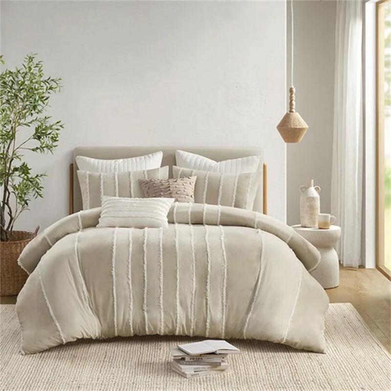 INK+IVY Shay 3 Piece Striped Cotton Duvet Cover Set