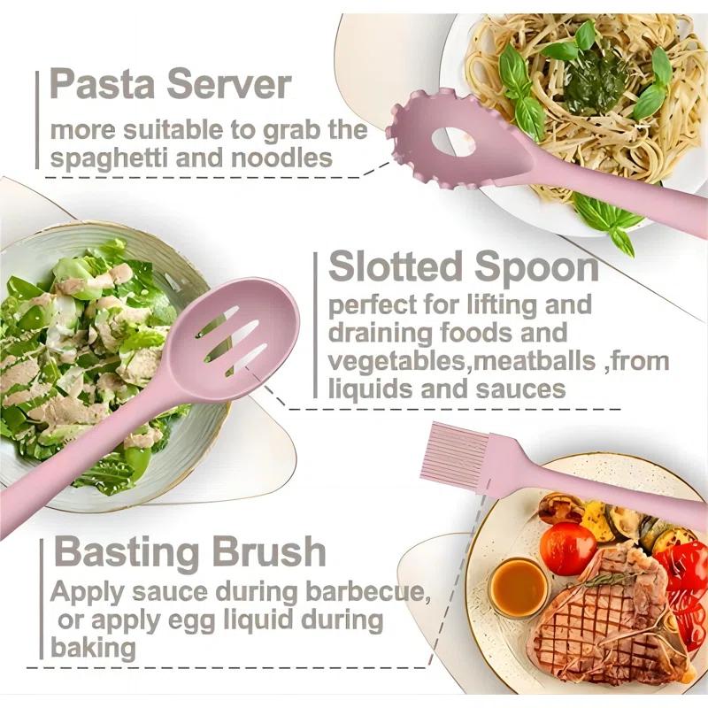 shuoli Silicone Cooking Kitchen Utensil Set, 43 Pcs Pink Cooking Utensils Set, Turner, Tongs, Spoon, Spatula, Kitchen Gadgets Tools Set For Nonstick Cookware, Heat Resistant (Dishwasher, BPA Free)