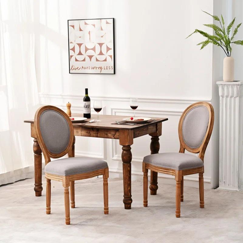 2PC French Country Dining Chairs with Round Back,Solid Wood Legs, Accent Side Chairs