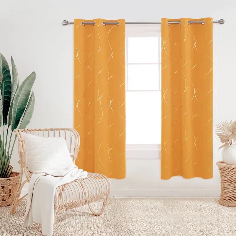 Everly Quinn Boulus Gold Foil Print Blackout Thermal Insulated Grommet Curtains Set Of 2