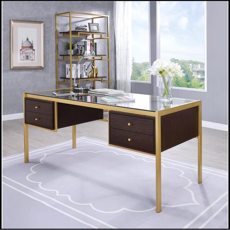 Everly Quinn Solid Wood Top Metal Base Writing Desk
