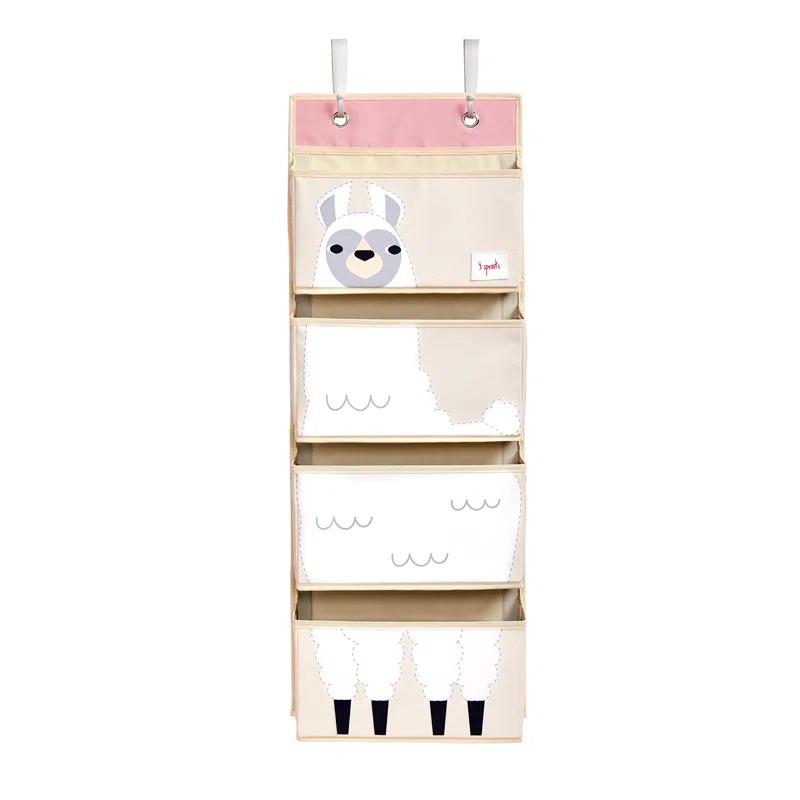 3 Sprouts - Children's Nursery Over the Door Organizer with Hooks - Llama