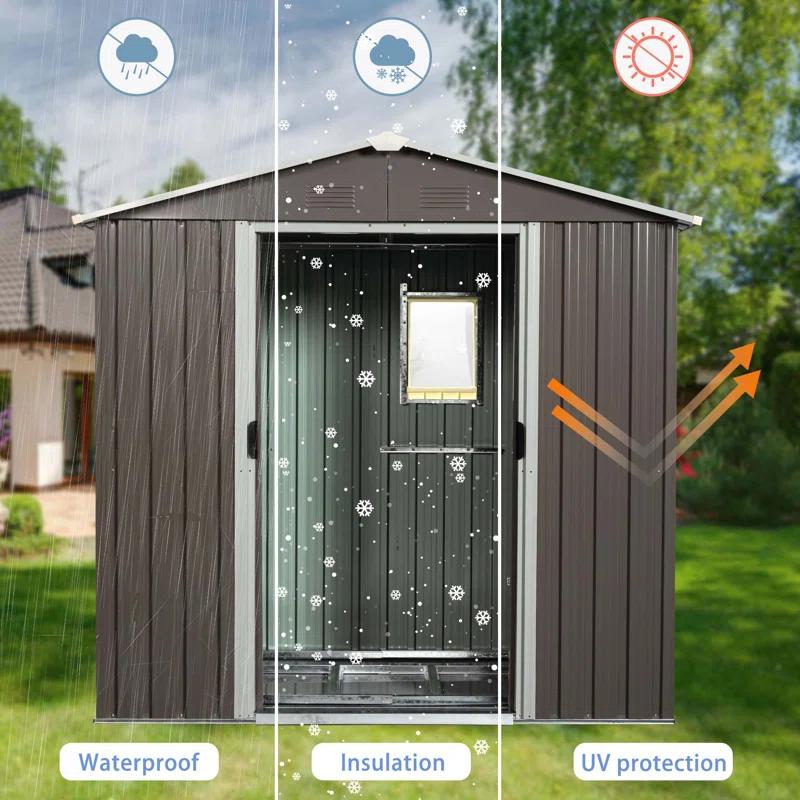 HONGHELEWANG 8Ft X 4Ft Outdoor Metal Storage Shed With Window And Metal Foundation,Gray | Wayfair