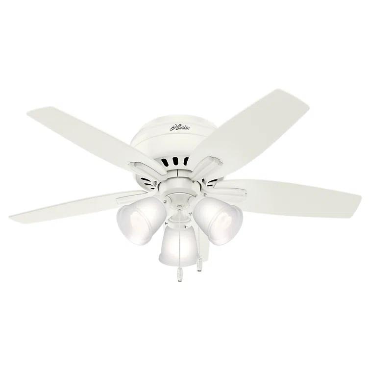 Hunter Fan Newsome 42" 5 - Blade Traditional Indoor Flush Mount Ceiling Fan with Lights and Pull Chains