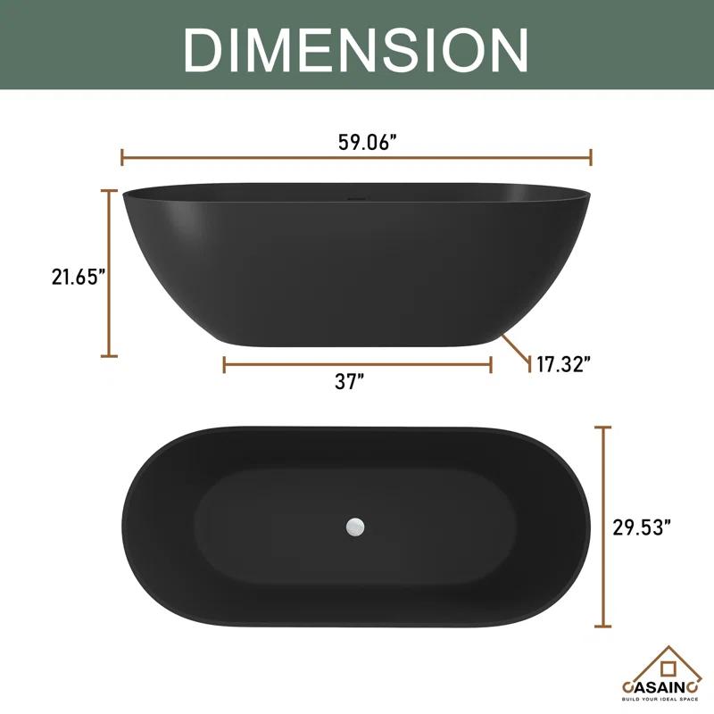 Broadway 59'' x 30'' Freestanding Soaking Solid Surface Bathtub