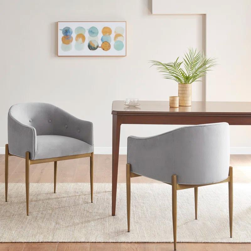 Tufted Velvet Arm Chair in Gray (Set of 2)