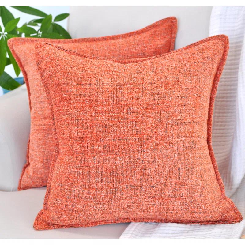 Oveesha Soft Chenille Throw Pillow Covers With Stitched Edge (Set of 2)